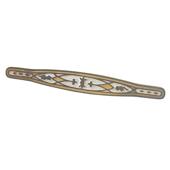 Vintage Art Deco Cloisonné Bar Brooch With Intricate Geometric Design Warm Tones - Picture 5 of 11